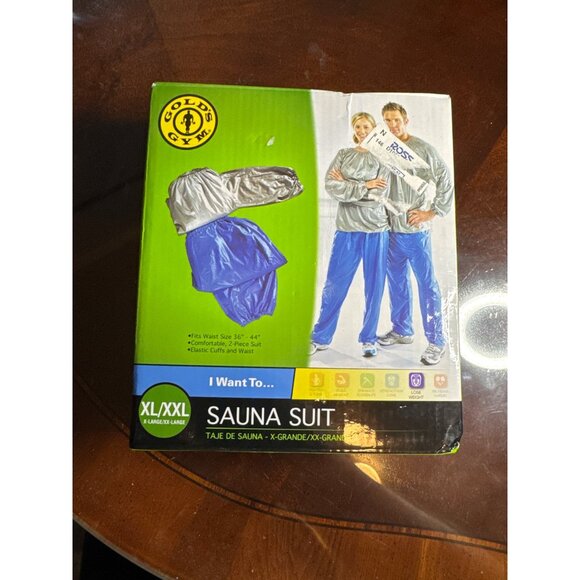 Golds Gym XL/XXL Sauna Suit For Weight Loss 2-Piece Silver & Blue          67-23 - Picture 1 of 3